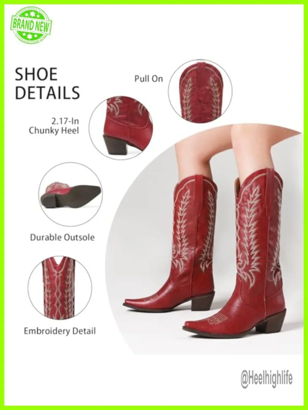 Embroidered Western Knee High Cowboy Boots Chunky Heel Pointed Toe Pull On